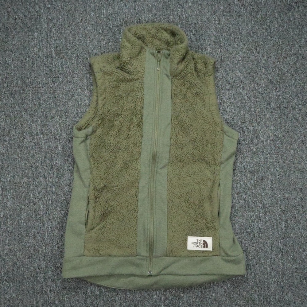The North Face Vest Womens Small Green Full Zip Pockets Fleece Sherpa